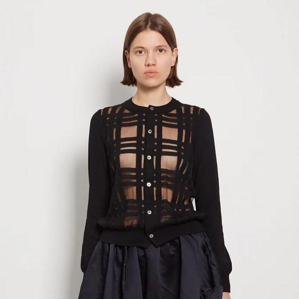 Comme des Garçons check intarsia cardigan with mesh panels